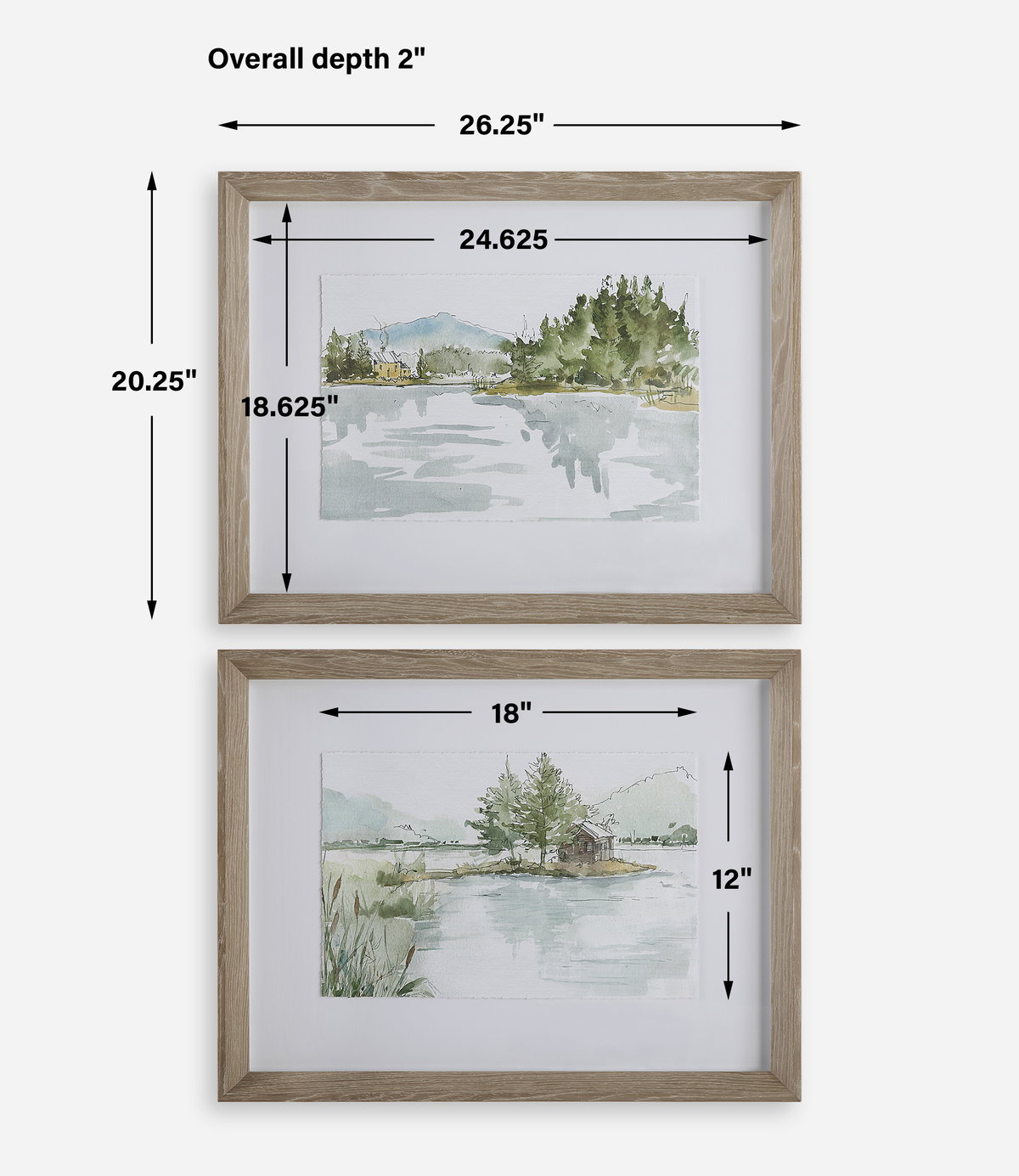 Serene Lake Framed Prints Set/2, Painting by Uttermost, 26.25" width x 20.25" height x 2" depth View 3