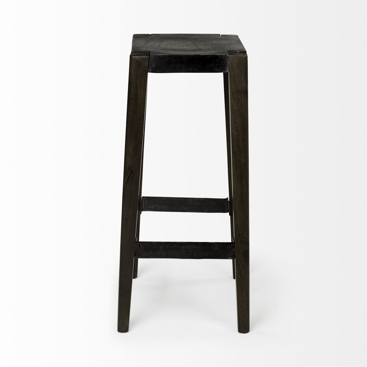Nell Backless 30in Seat Bar Stool | Black Metal with Dark Brown Wood, Counter & Bar Stool by Mercana, 18" length x 15" width x 30" height View 5