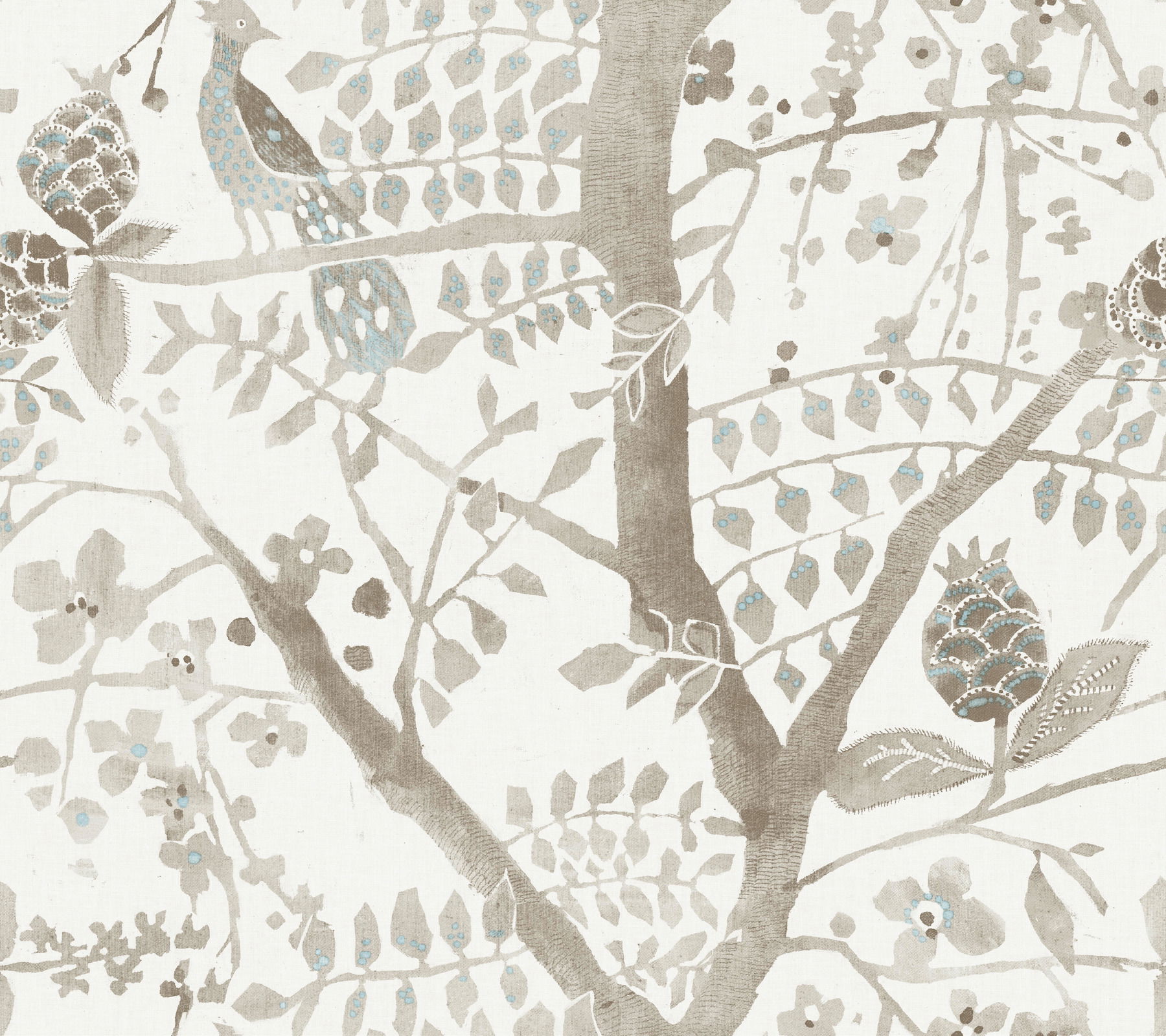 Peacock Block Print Off White Wallpaper large image 