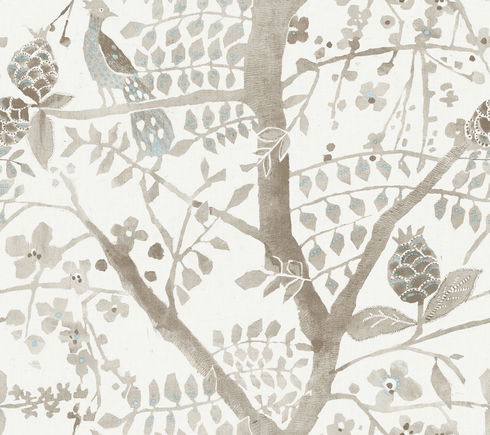 Peacock Block Print Off White Wallpaper