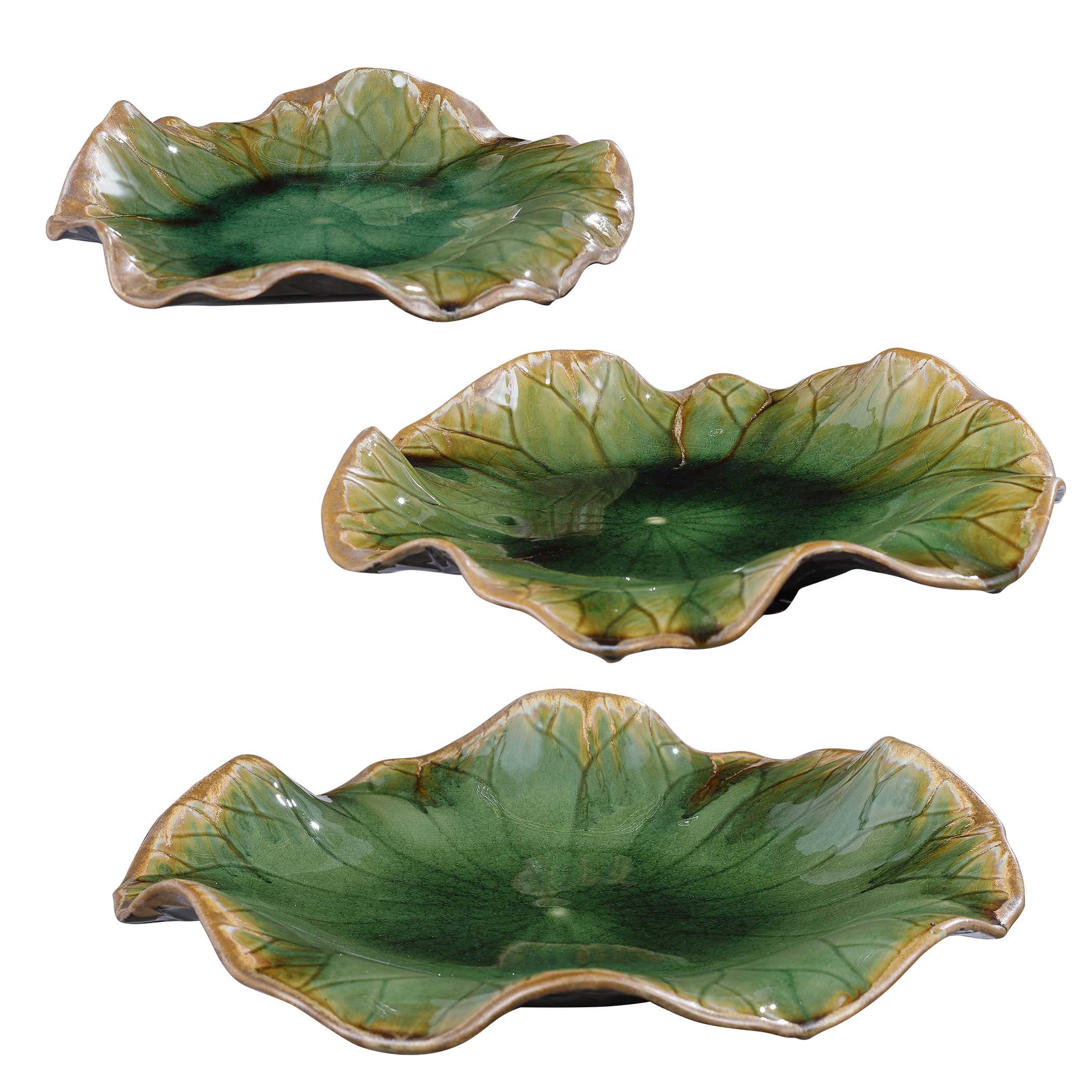 Abella Green Ceramic Wall Decor Set/3, Sculptural Wall Art by Uttermost, 17.87" width x 17.87" height x 3.87" depth View 6
