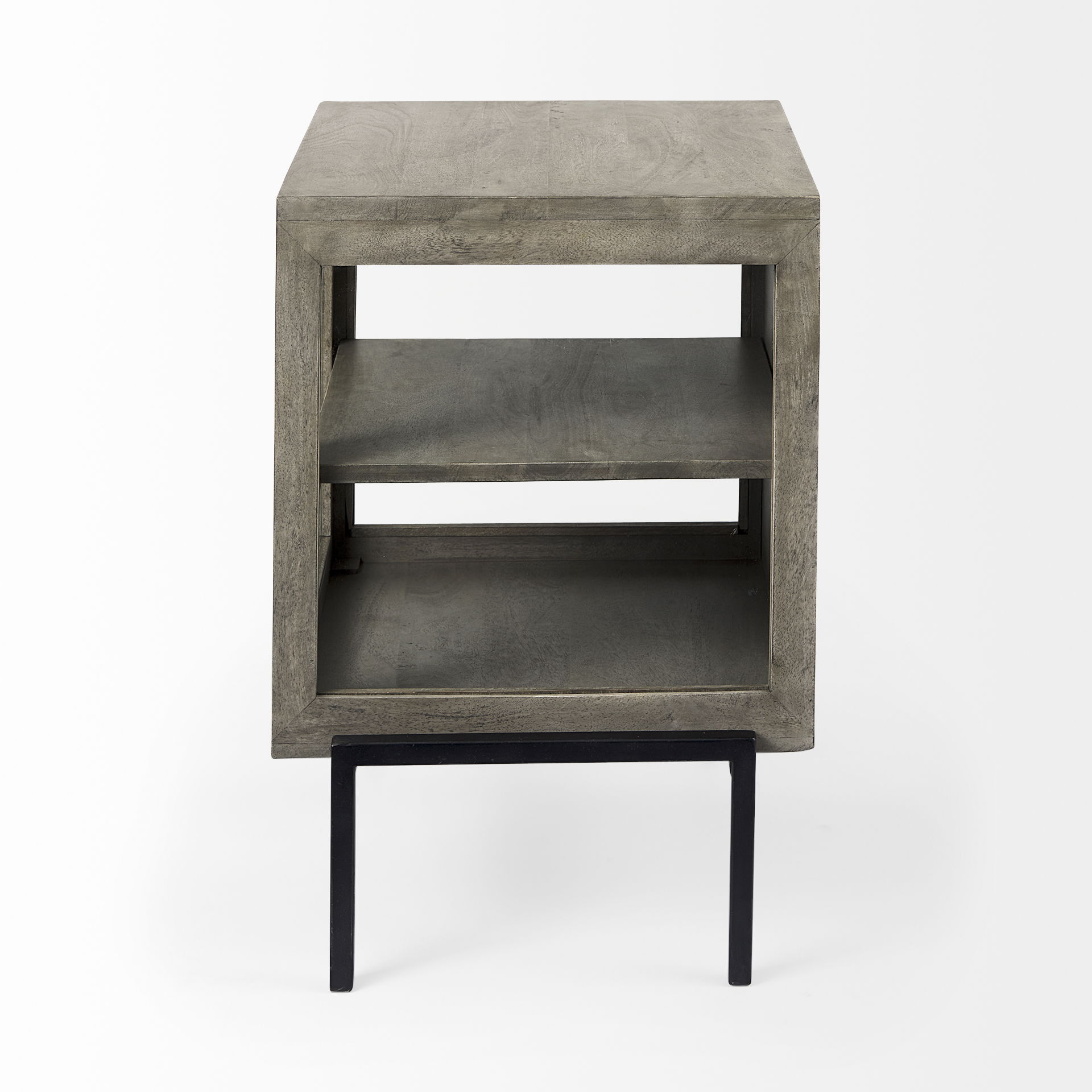Arelius 20L x 18W x 26H Gray Wood with Black Metal Frame End/Side Table large image 