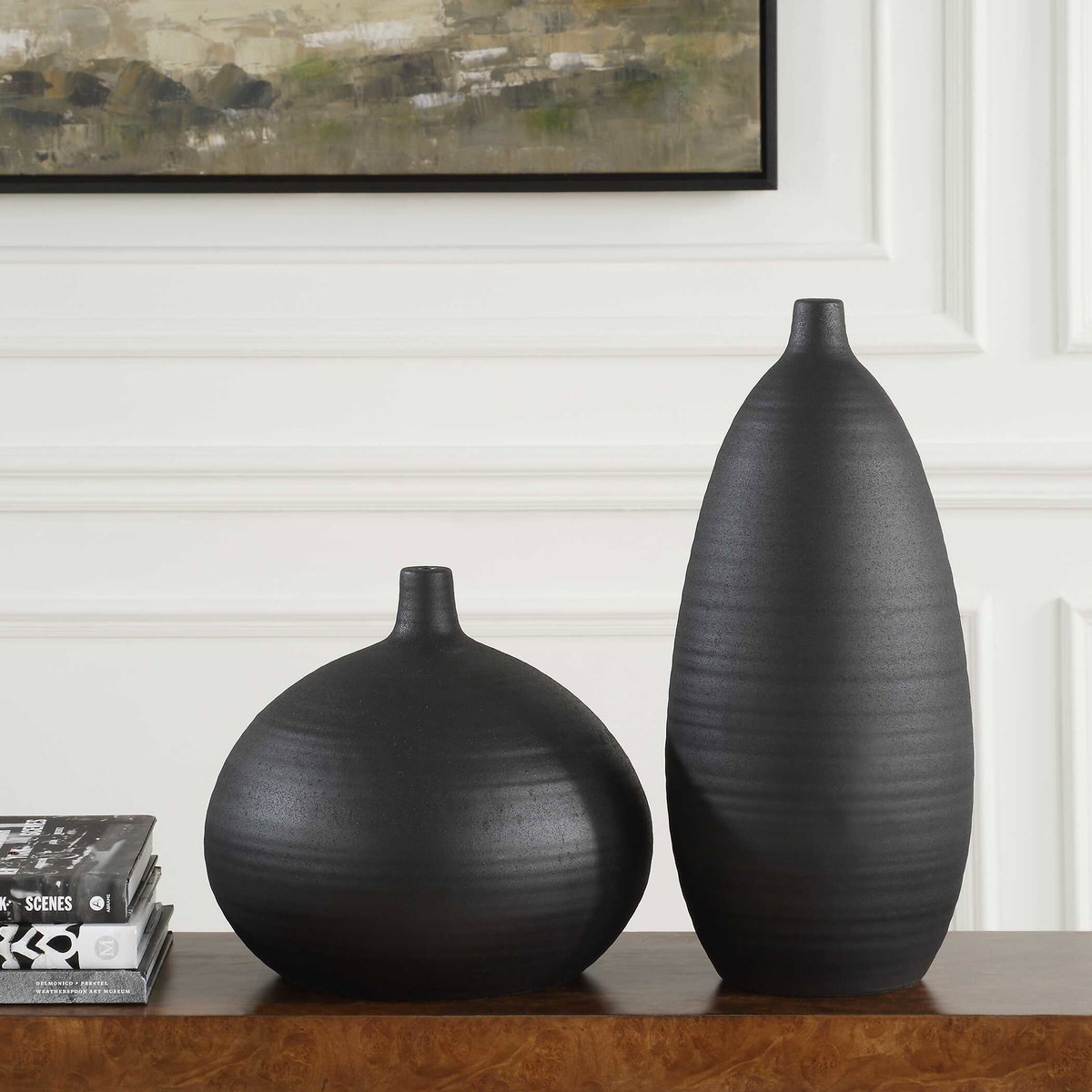 Bower Black Vases Set/2, by Uttermost, 8" width x 18.5" height x 8" depth View 3
