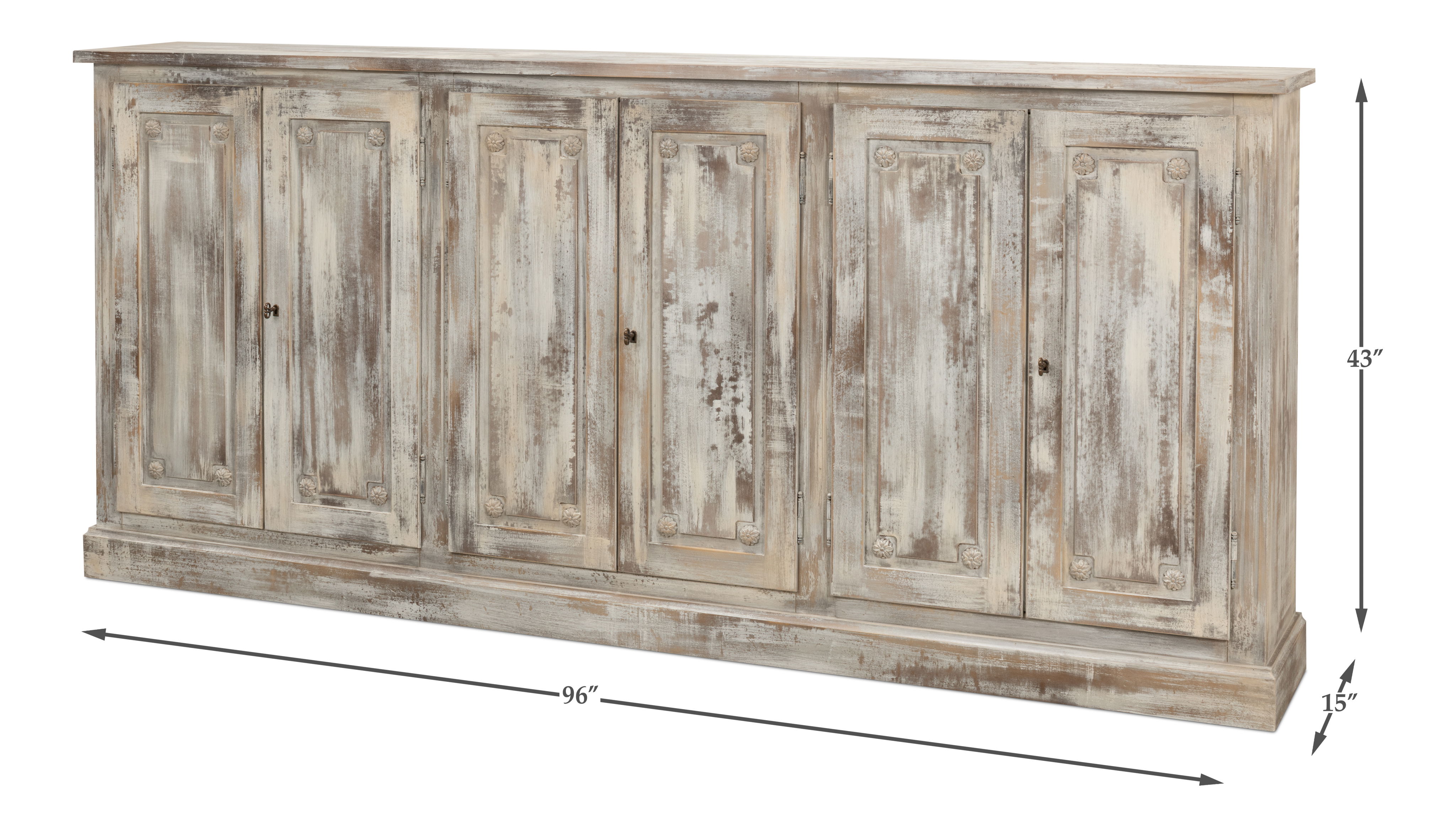 Bellagio Sideboard, 96',Grey Oak, Cabinets & Sideboard by Sarreid, 96" length x 15" width x 43" height View 13