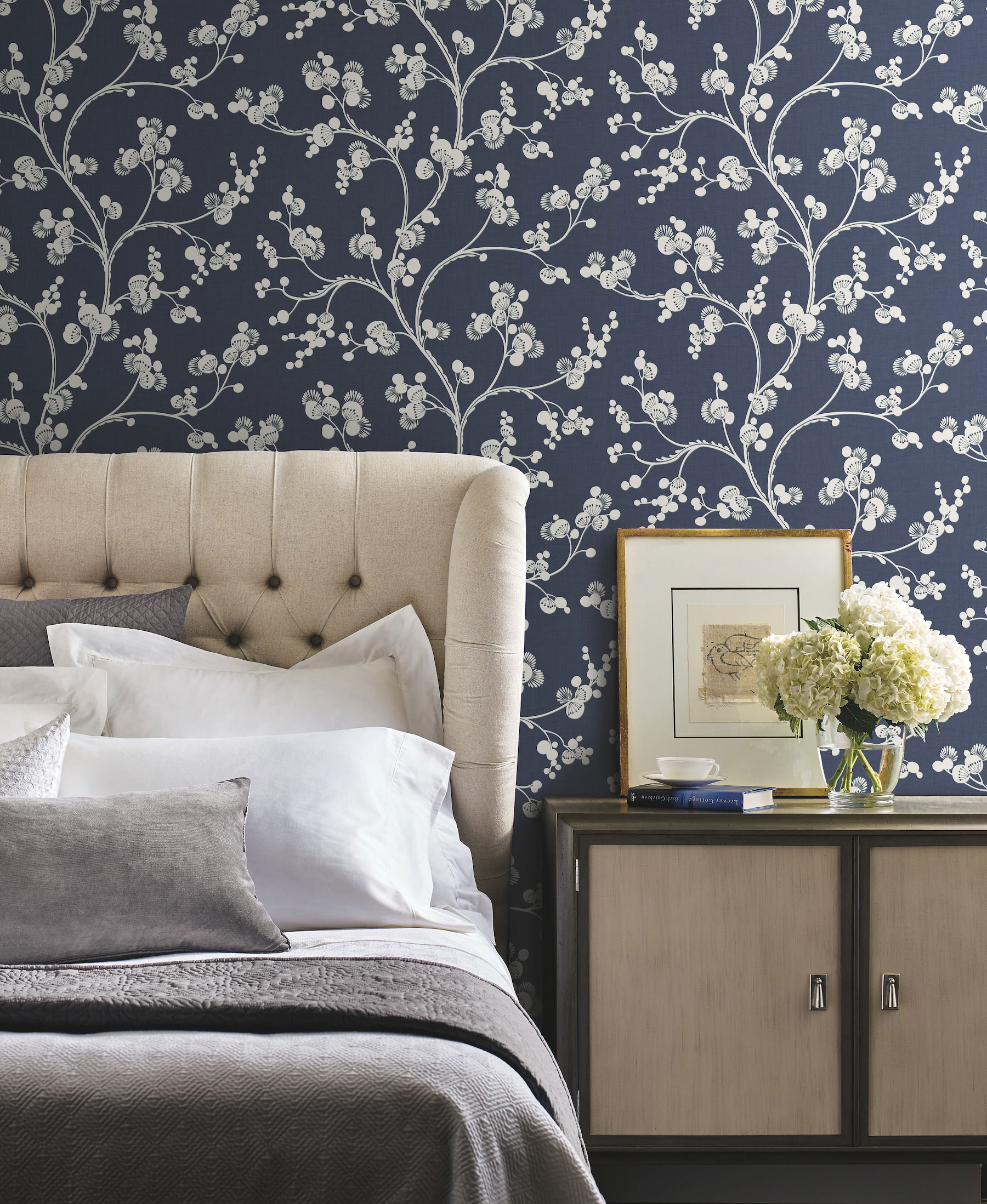 Dahlia Trail Navy Wallpaper, by York Wall, 27' length x 2'3" width x 0.02" depth View 2