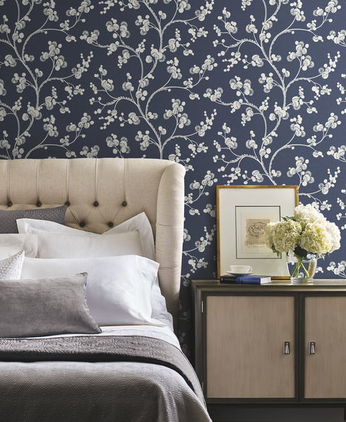 Dahlia Trail Navy Wallpaper