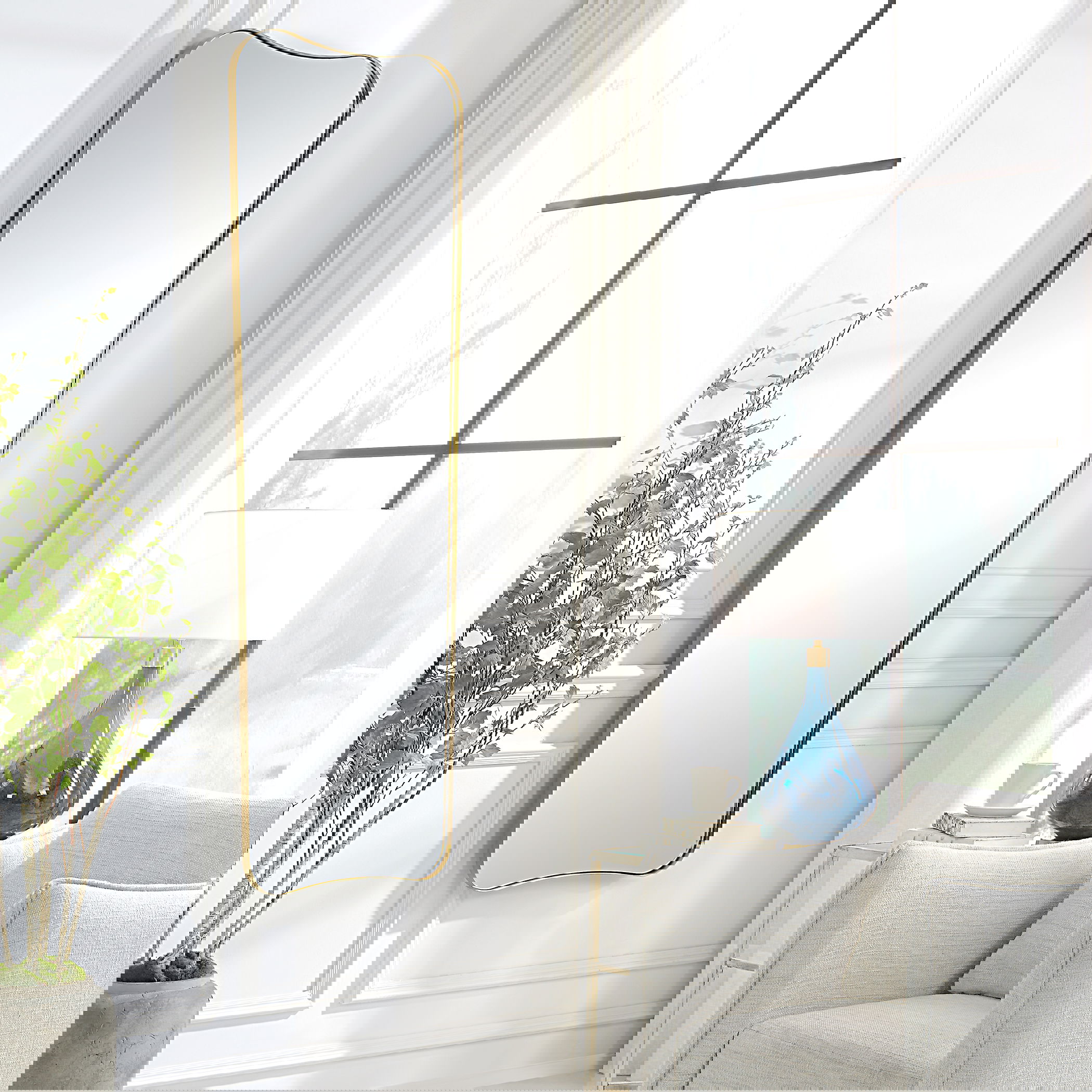 Belvoir Large Antique Brass Mirror, by Uttermost, 26" width x 76" height x 1.12" depth View 2