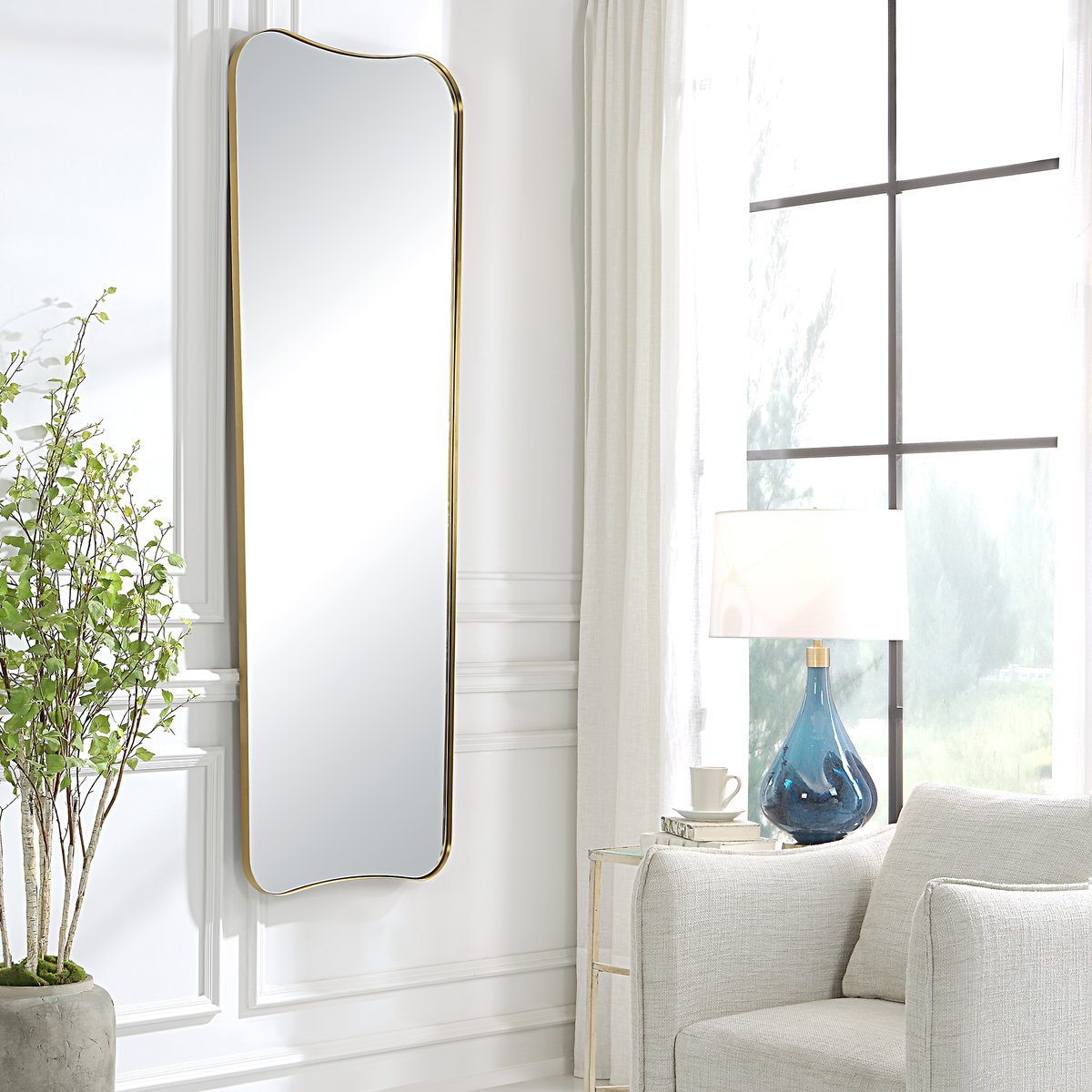 Belvoir Large Antique Brass Mirror, by Uttermost, 26" width x 76" height x 1.12" depth View 2