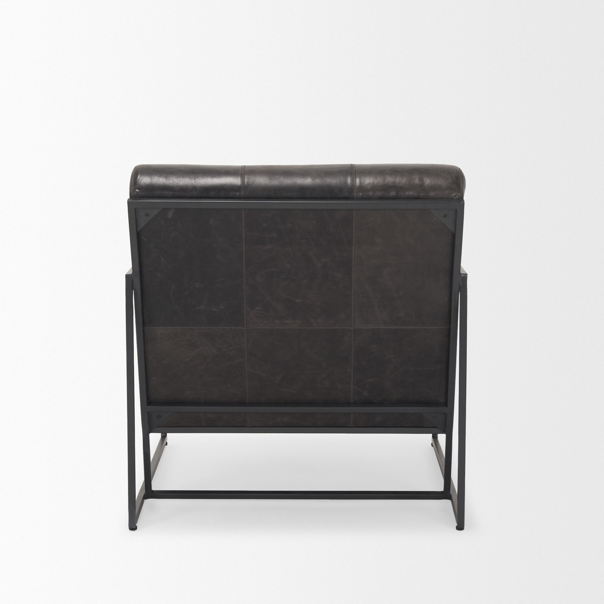 Stratton Gunmetal with Genuine Aged Black Leather Upholstered Accent Chair, by Mercana, 27.25" length x 36.5" width x 29.5" height View 7