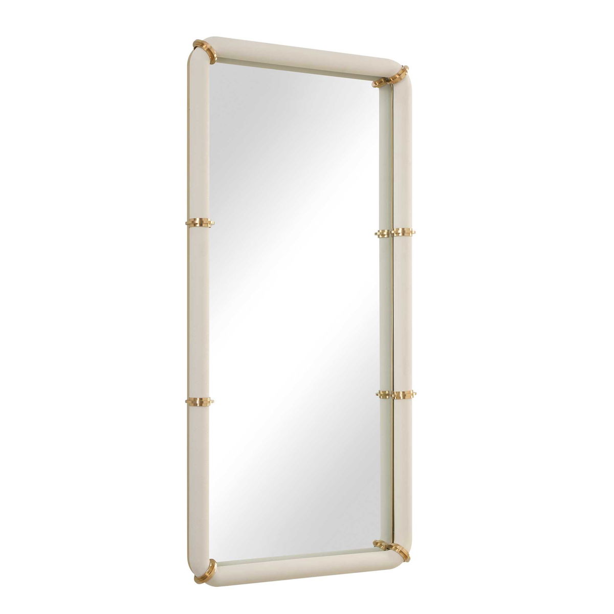 Cyprus White Leather Mirror, by Uttermost, 22" width x 44" height x 2.5" depth View 4