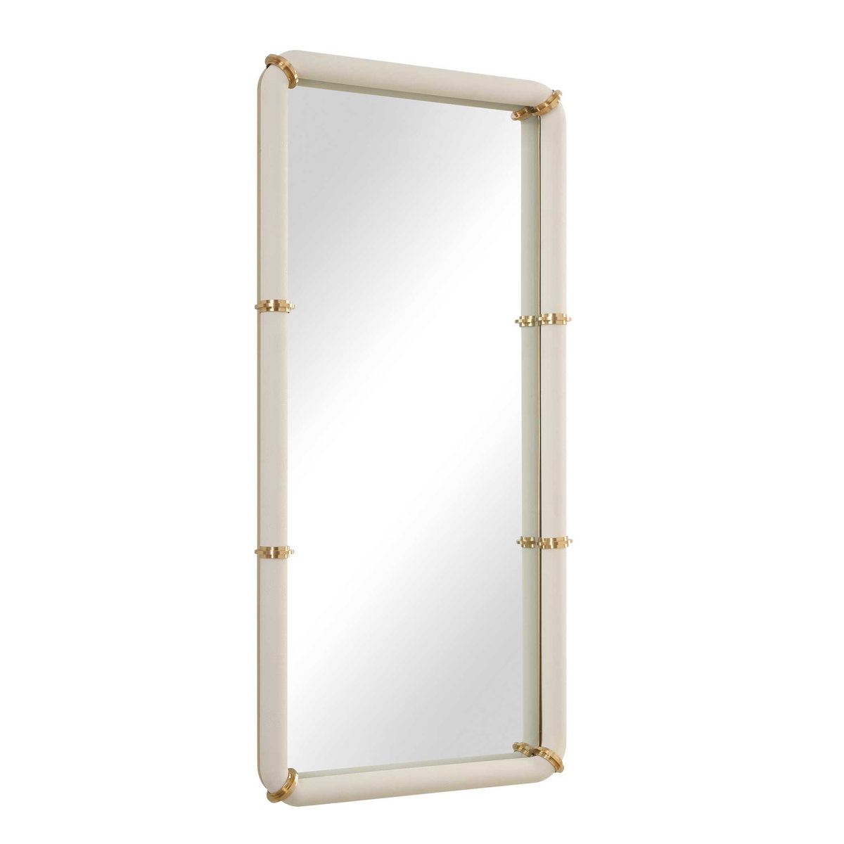 Cyprus White Leather Mirror, by Uttermost, 22" width x 44" height x 2.5" depth View 4