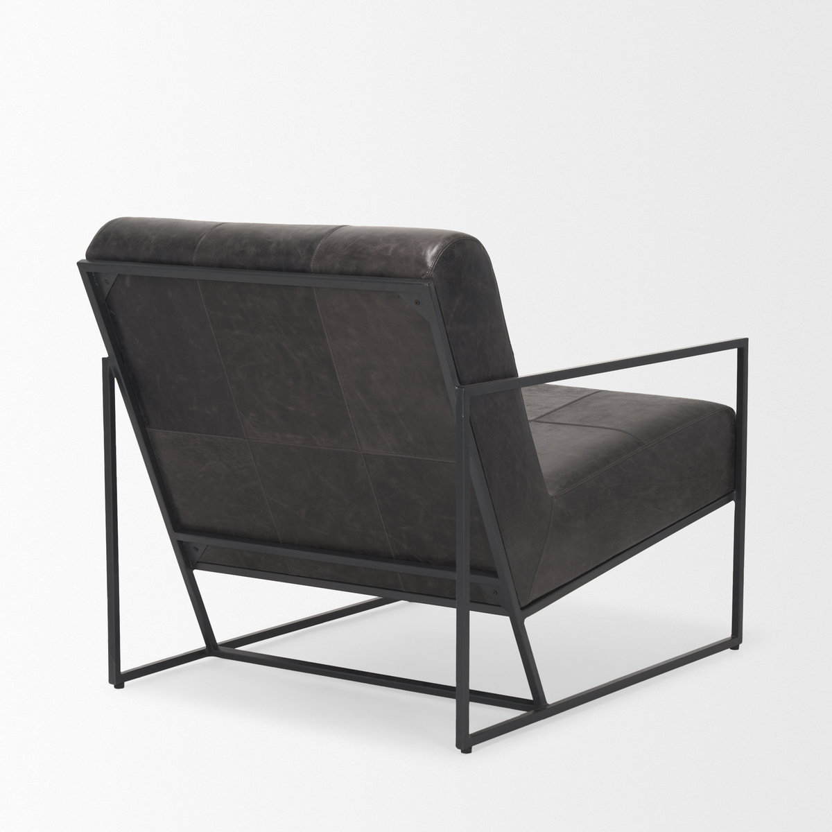 Stratton Gunmetal with Genuine Aged Black Leather Upholstered Accent Chair, by Mercana, 27.25" length x 36.5" width x 29.5" height View 8