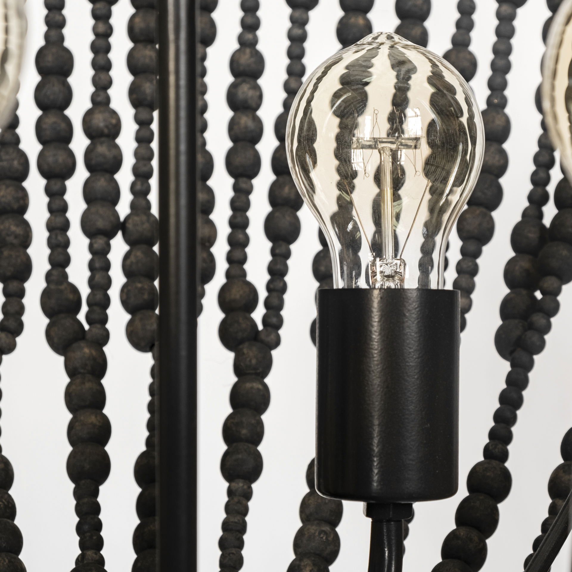 Liam I 32x30 Black Wooden Bead Bowl-Style Four Bulb Chandelier large image 