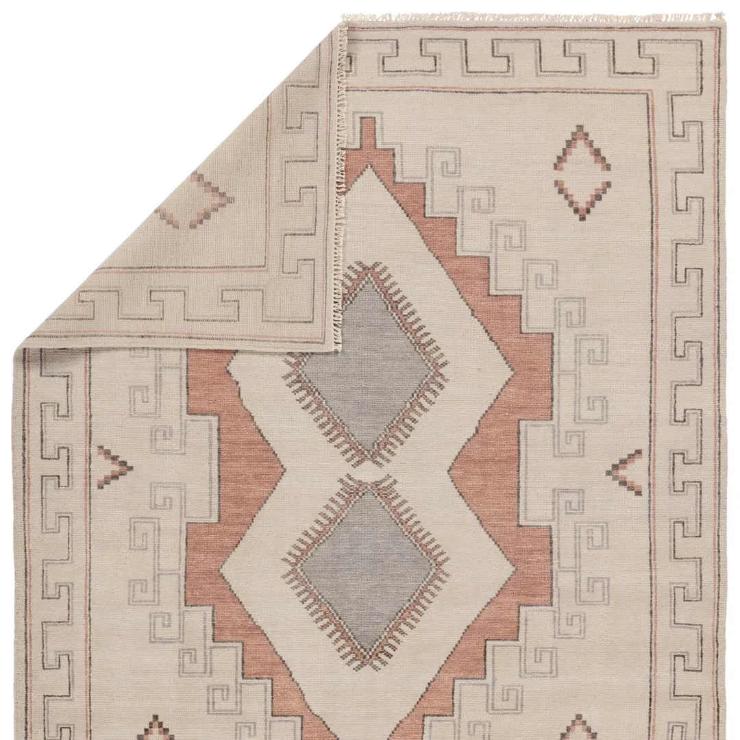 Jaipur Living Azzurro JIN08 Handknotted Medallion Cream and Pink Area Rug (10'x14') large image 
