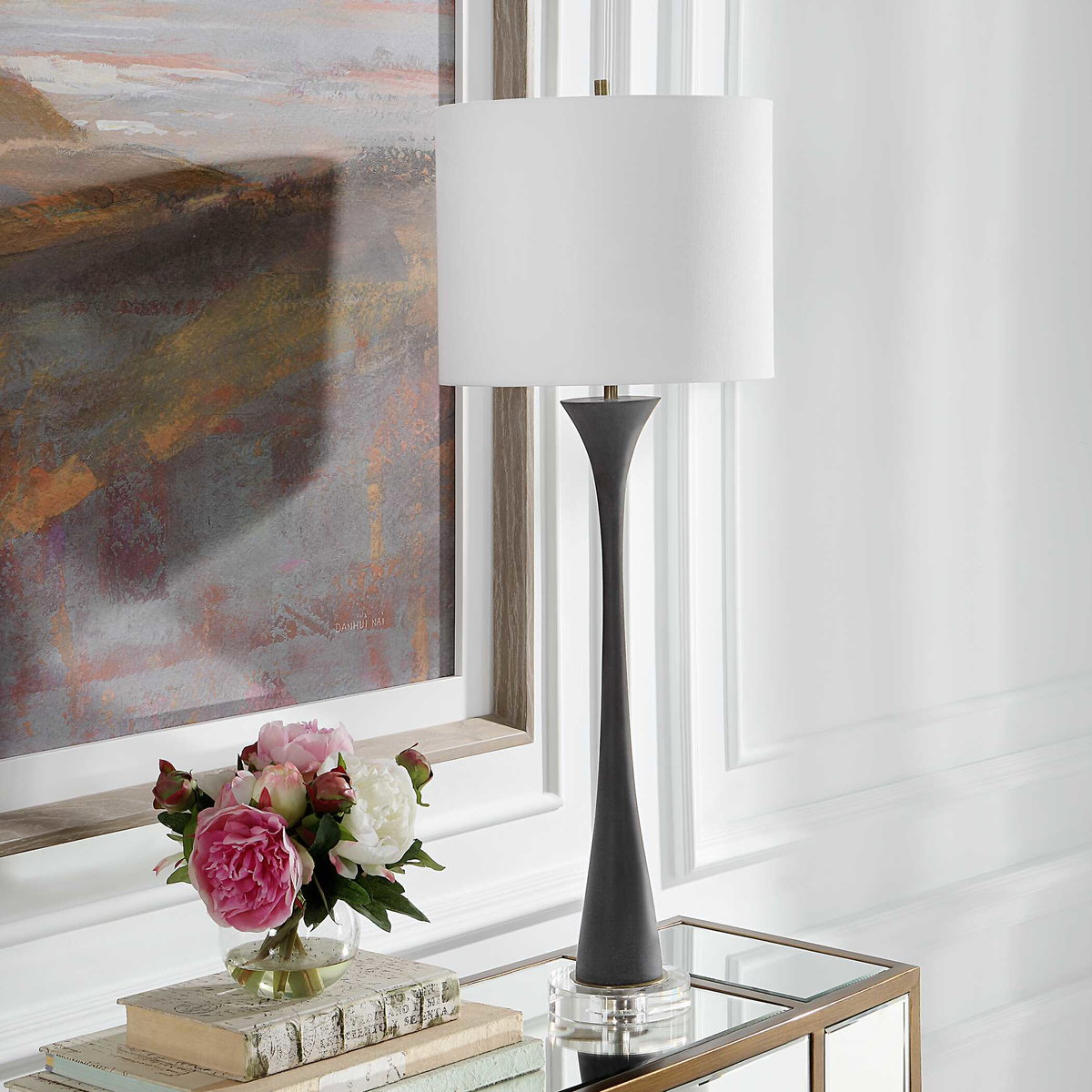 Fountain Black Stone Buffet Lamp, Table Lamp by Uttermost, 12" width x 34" height x 12" depth View 4