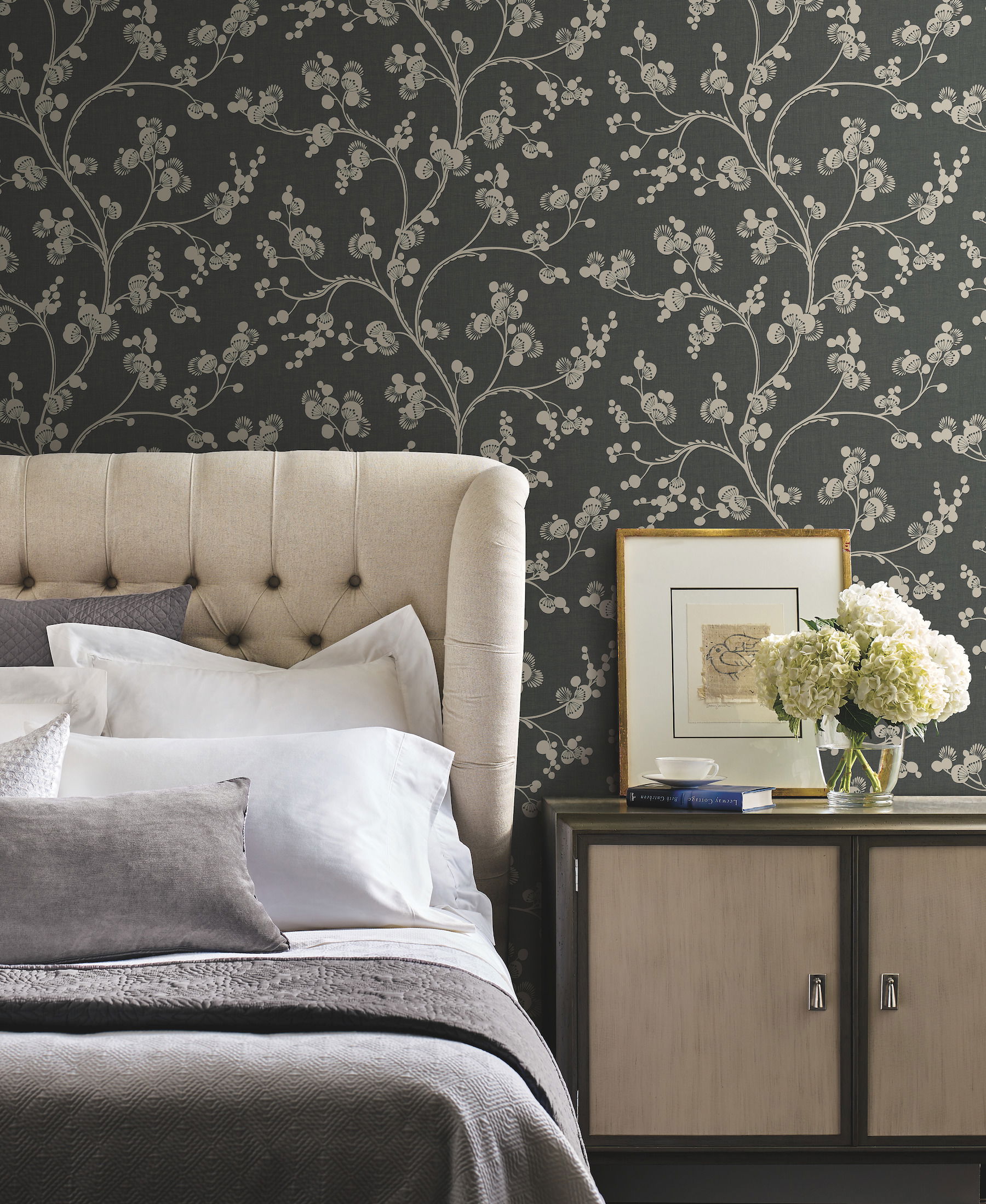 Dahlia Trail Black & Taupe Wallpaper large image 