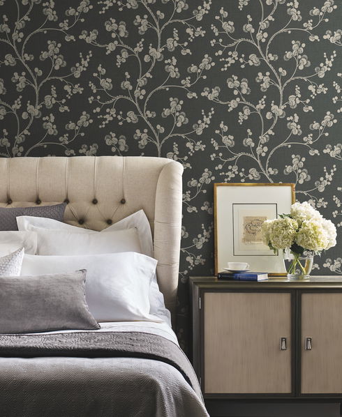 Dahlia Trail Black & Taupe Wallpaper