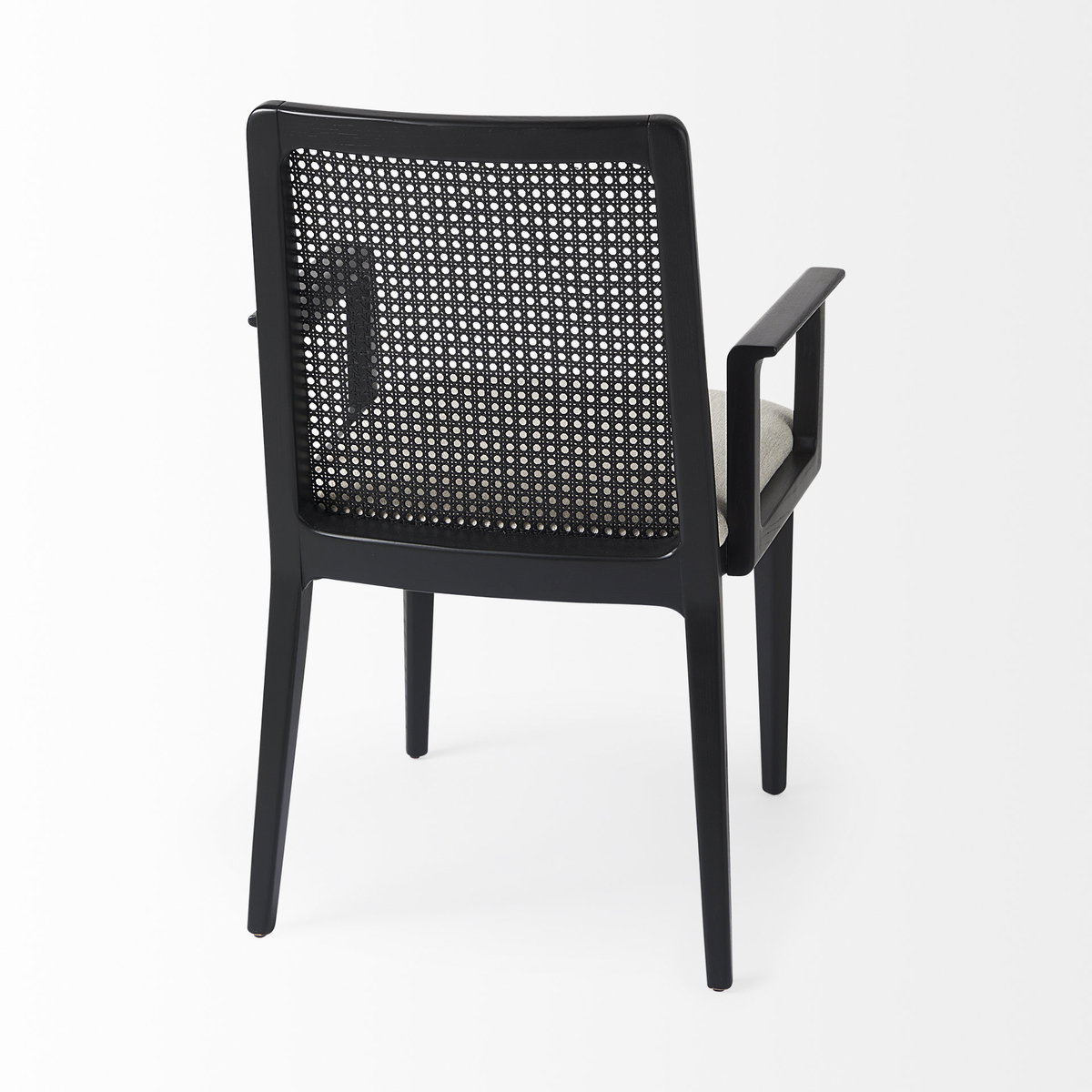 Clara Cane Back Dining Arm Chair | Cream Fabric with Black Wood, Dining Chair by Mercana, 22.5" length x 23.5" width x 33.75" height View 9