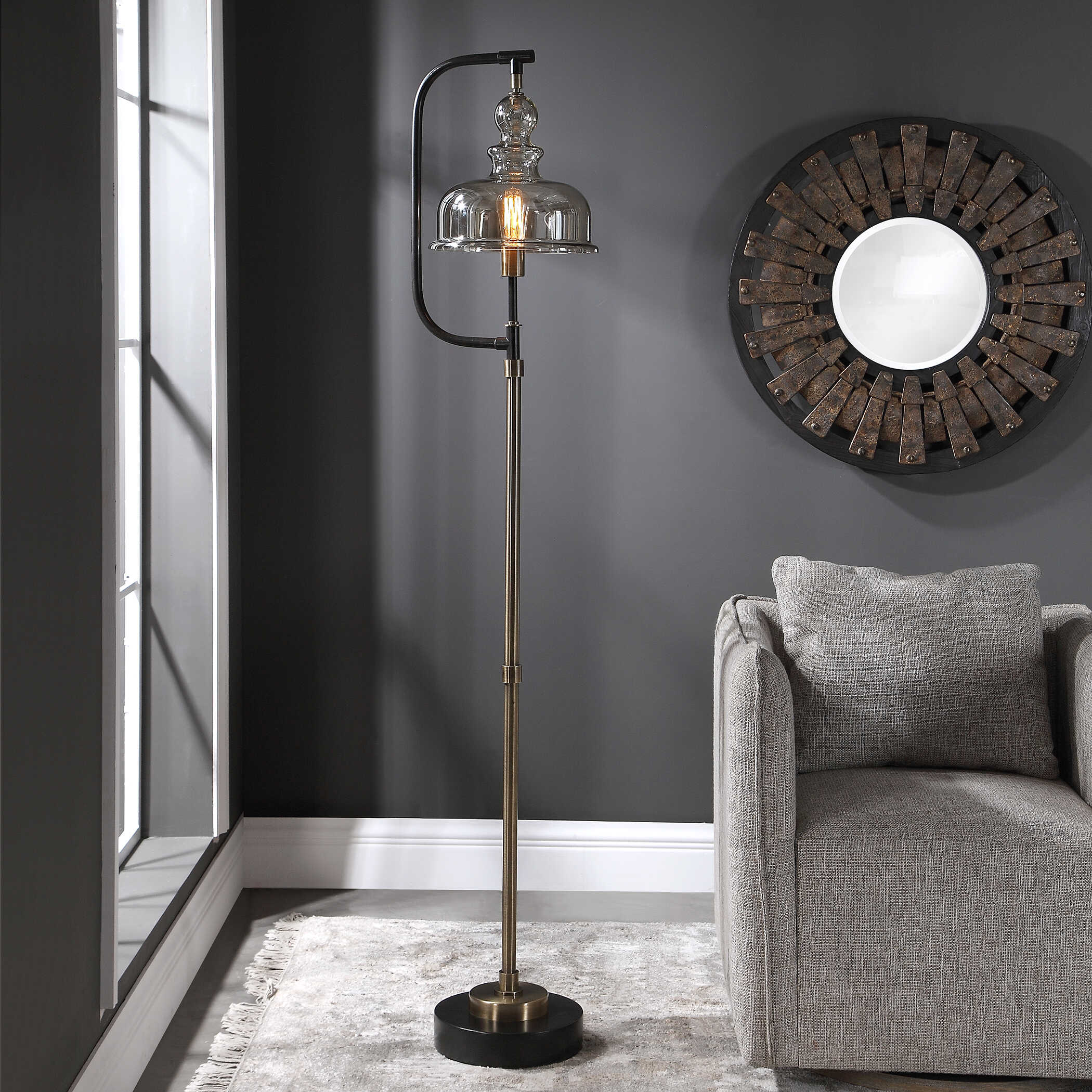Elieser Industrial Floor Lamp, by Uttermost, 13.5" width x 68.5" height x 11.75" depth View 2
