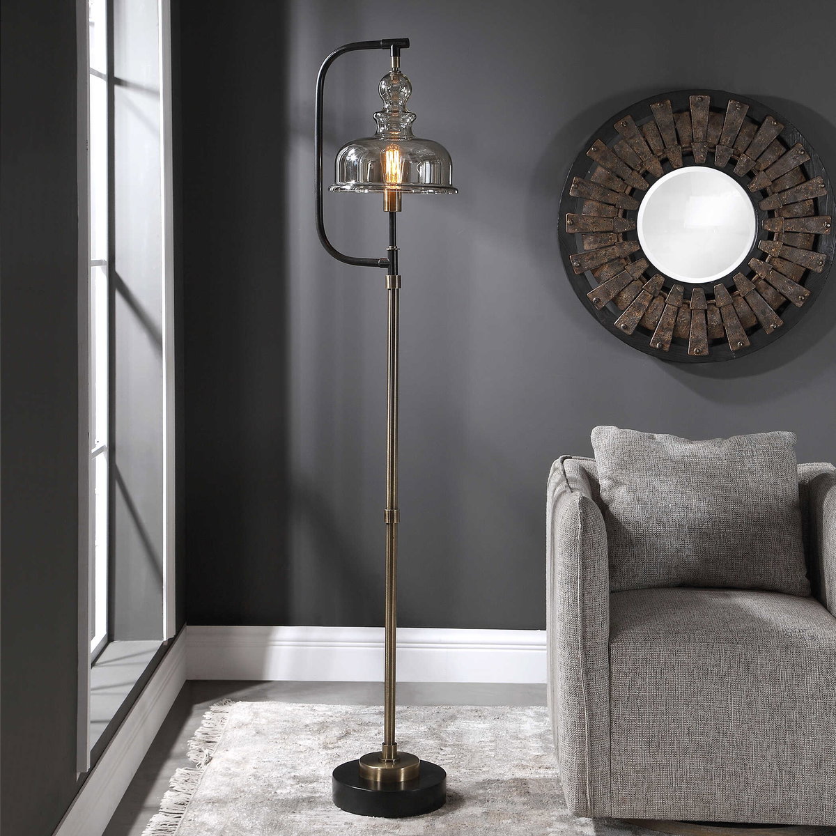 Elieser Industrial Floor Lamp, by Uttermost, 13.5" width x 68.5" height x 11.75" depth View 2