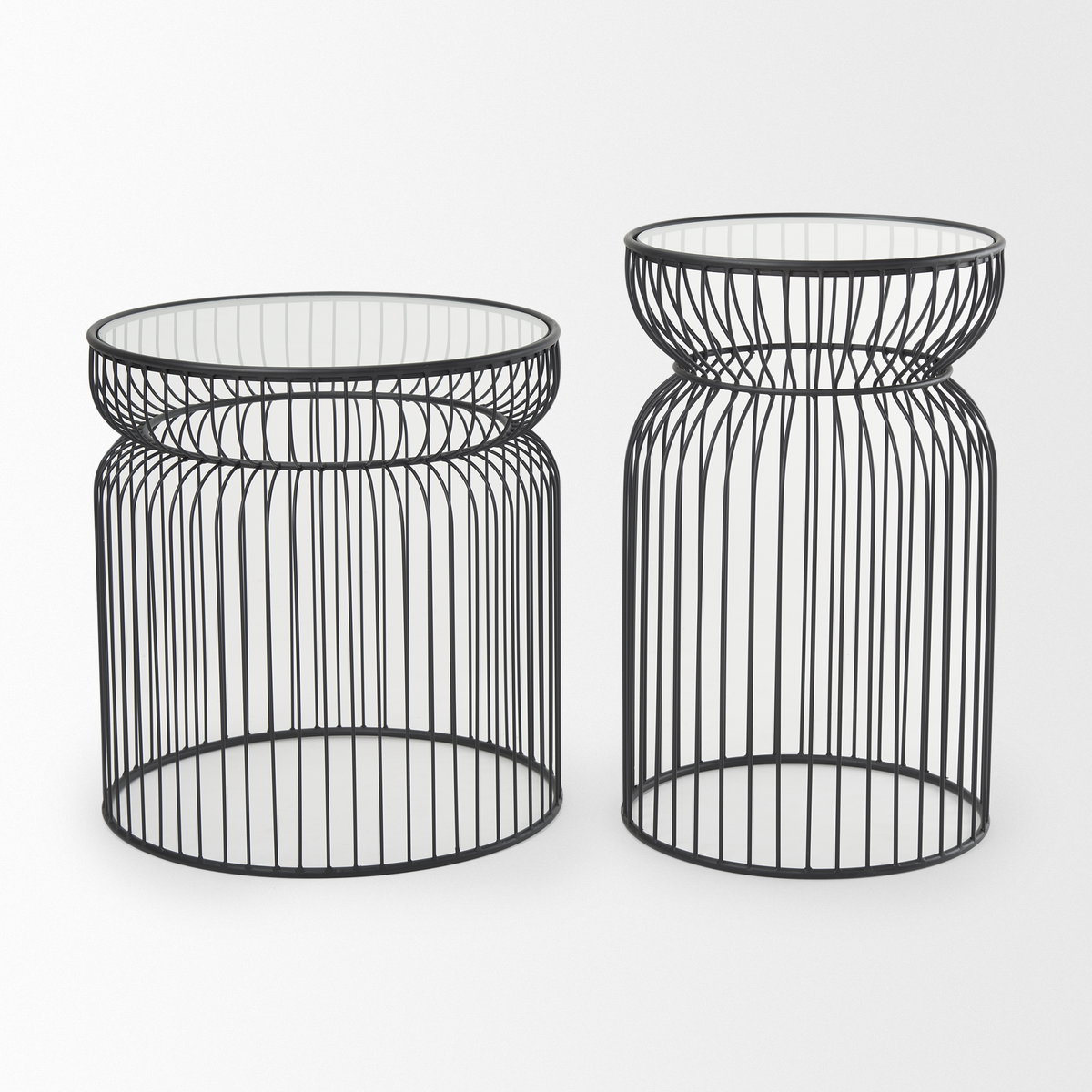 Shani Set of 2 Round, Black Metal with Glass, Accent Tables, Side & End Table by Mercana, 19" length x 19" width x 20.25" height View 3