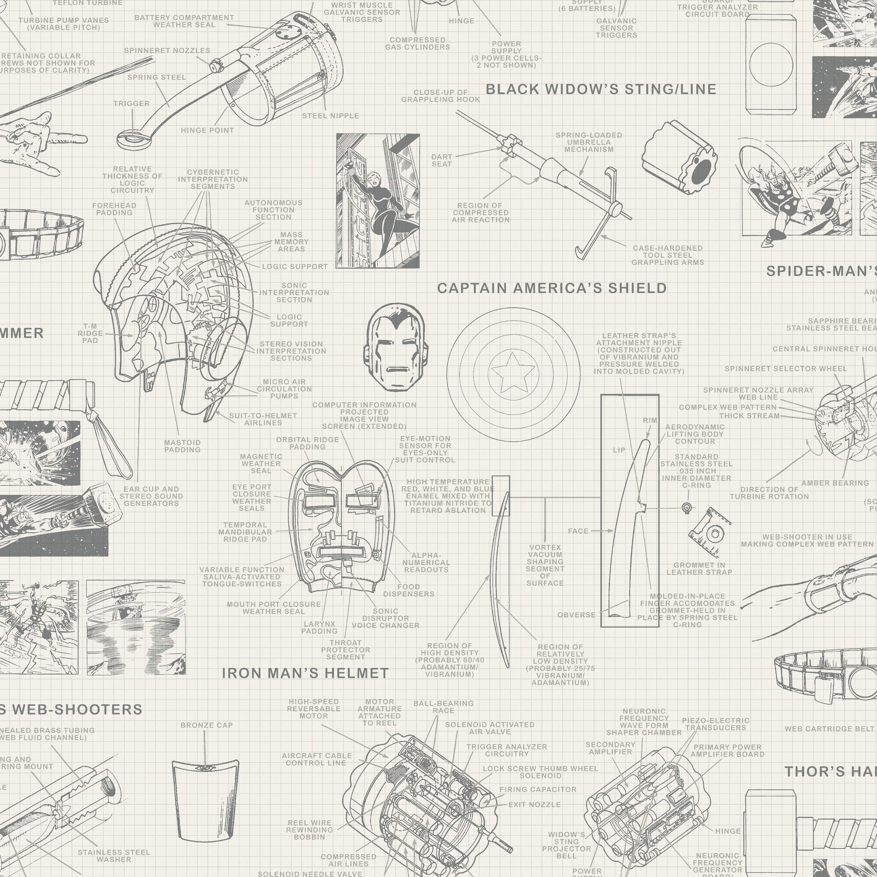 Marvels Heroes Schematics Cream Wallpaper large image 