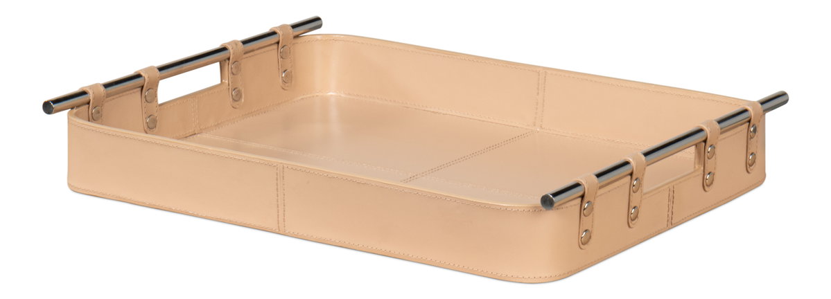 Safari Leather Tray  Mushroom, by Sarreid, 1'3" length x 1'7" width x 2" height View 1