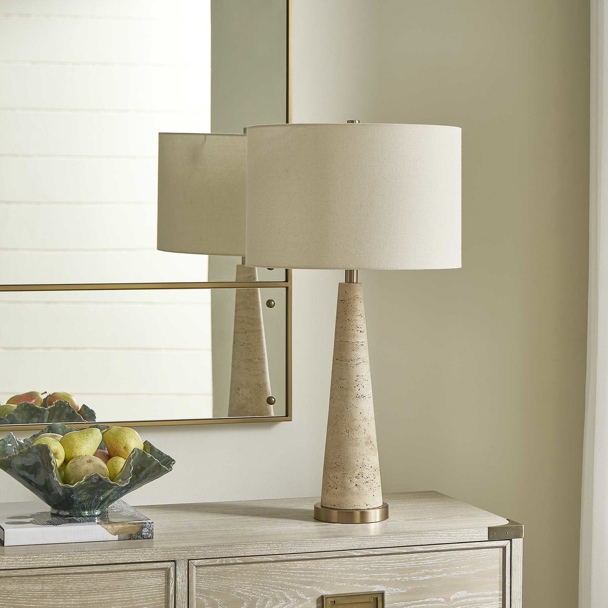 Perkins Travertine Table Lamp, by Uttermost, 17" width x 31.62" height x 17" depth View 4