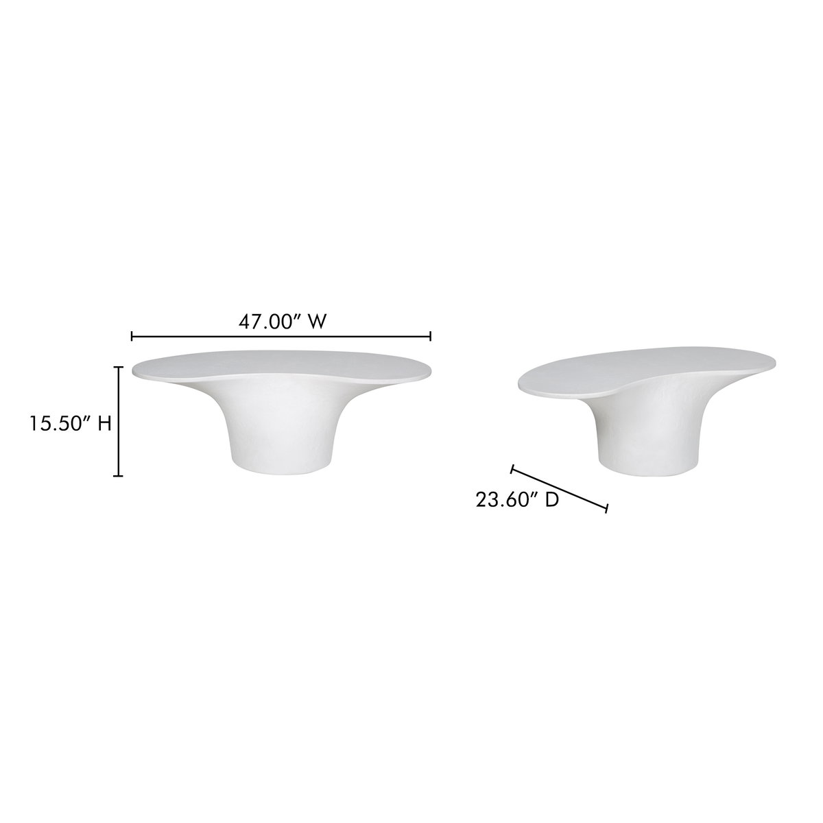 Yumi Outdoor Coffee Table White, by Moe's Home, 47" width x 15.5" height x 23.6" depth View 10