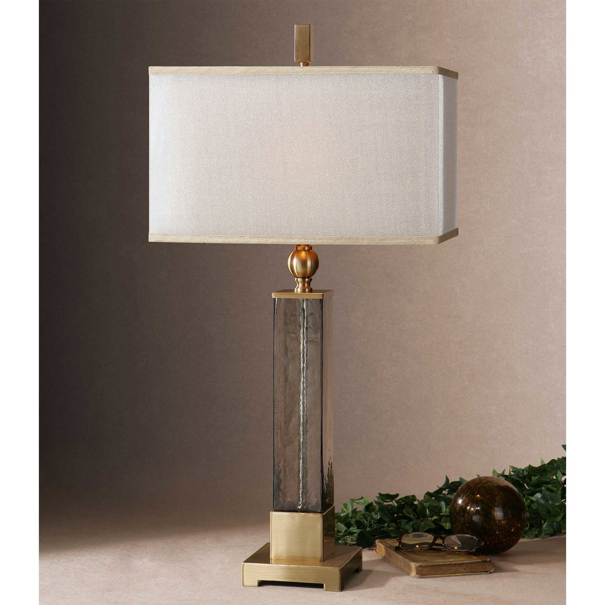 Caecilia Amber Glass Table Lamp, by Uttermost, 17" width x 33" height x 9" depth View 2