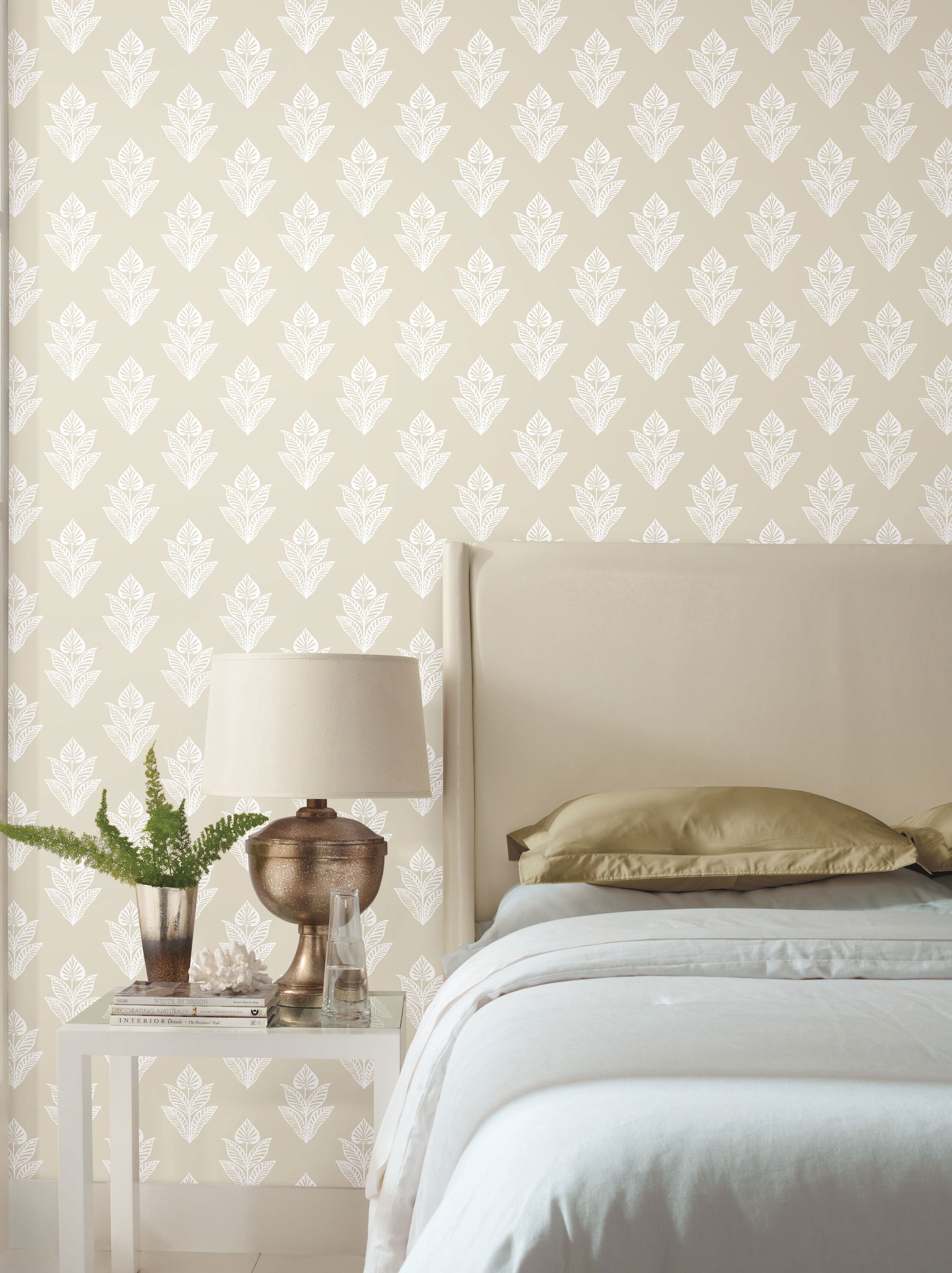 Lotus Motif Cream & White Wallpaper large image 
