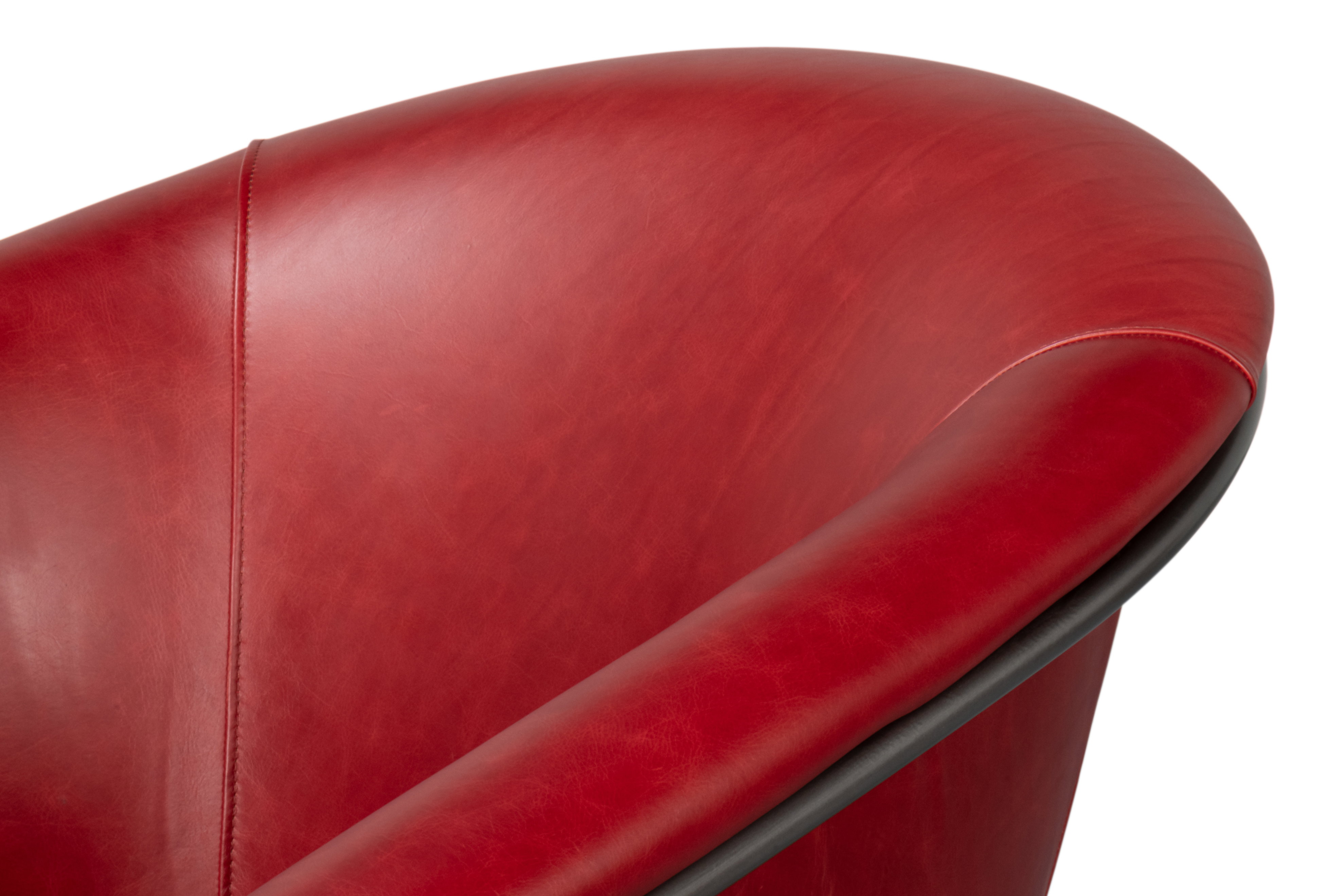 Nagel Distilled Leather Chair,New Rouge, Seating by Sarreid, 30" length x 33" width x 2" height View 6