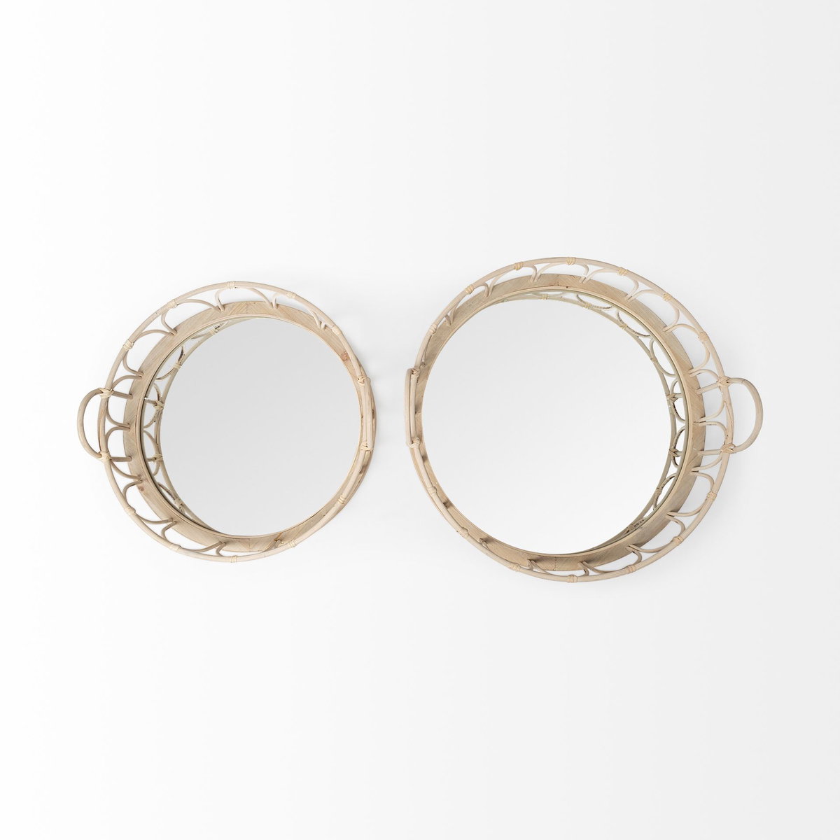 Leona (Set of 2) Natural Wicker Woven Mirrored Base Nesting Trays, Decorative Tray by Mercana, 19.29" length x 18.9" width x 5.71" height View 7