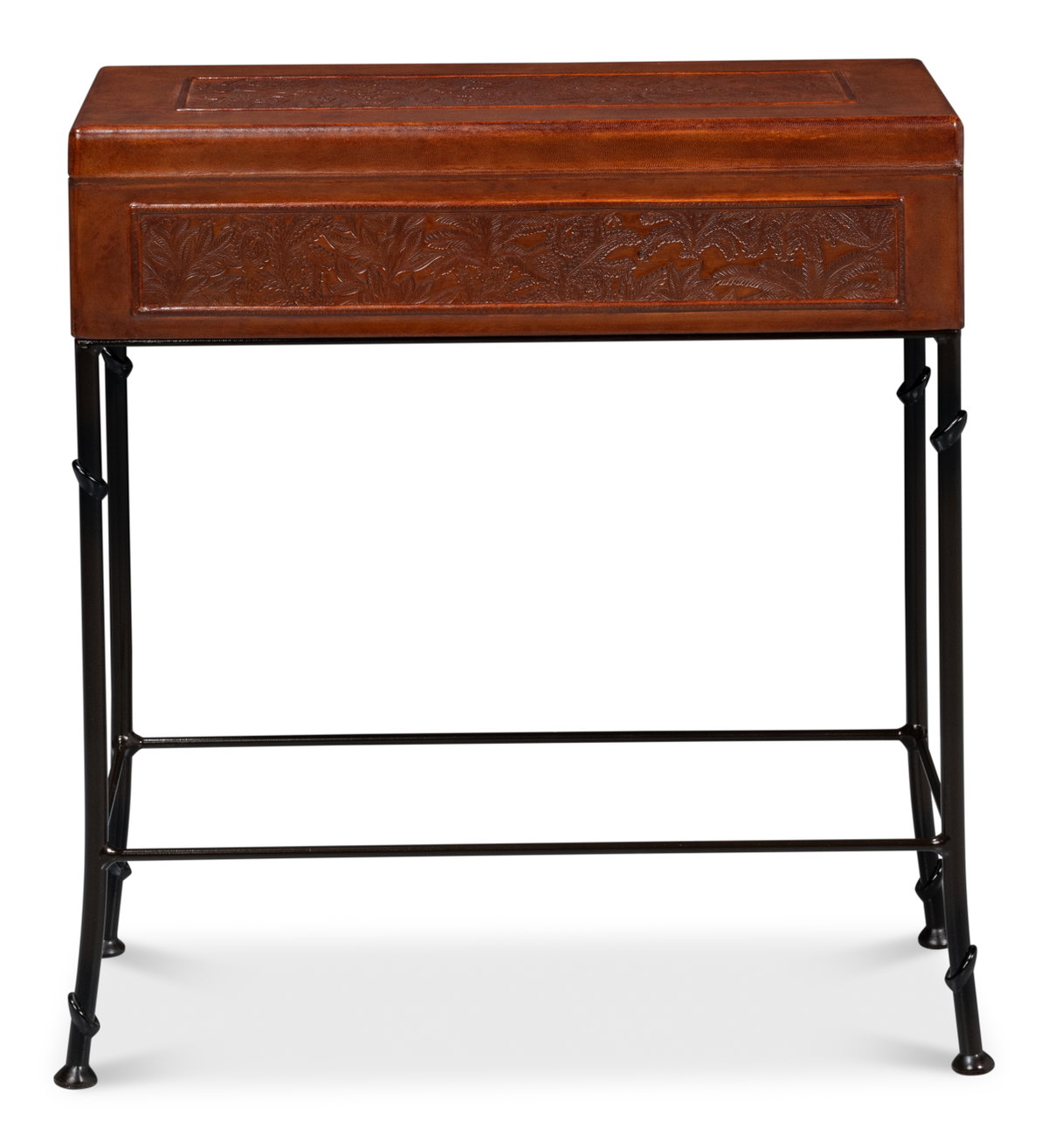 Botanical Leather Box On Stand, by Sarreid, 10" length x 2' width x 2'1" height View 2