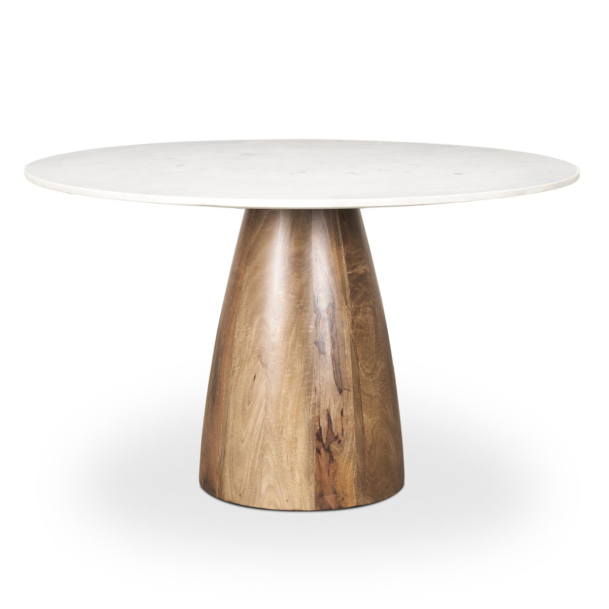 Allyson 48' Round Pedestal Dining Table | Banswara White Marble & Brown Wood | Seats 4, by Mercana, 48" length x 48" width x 30" height View 1