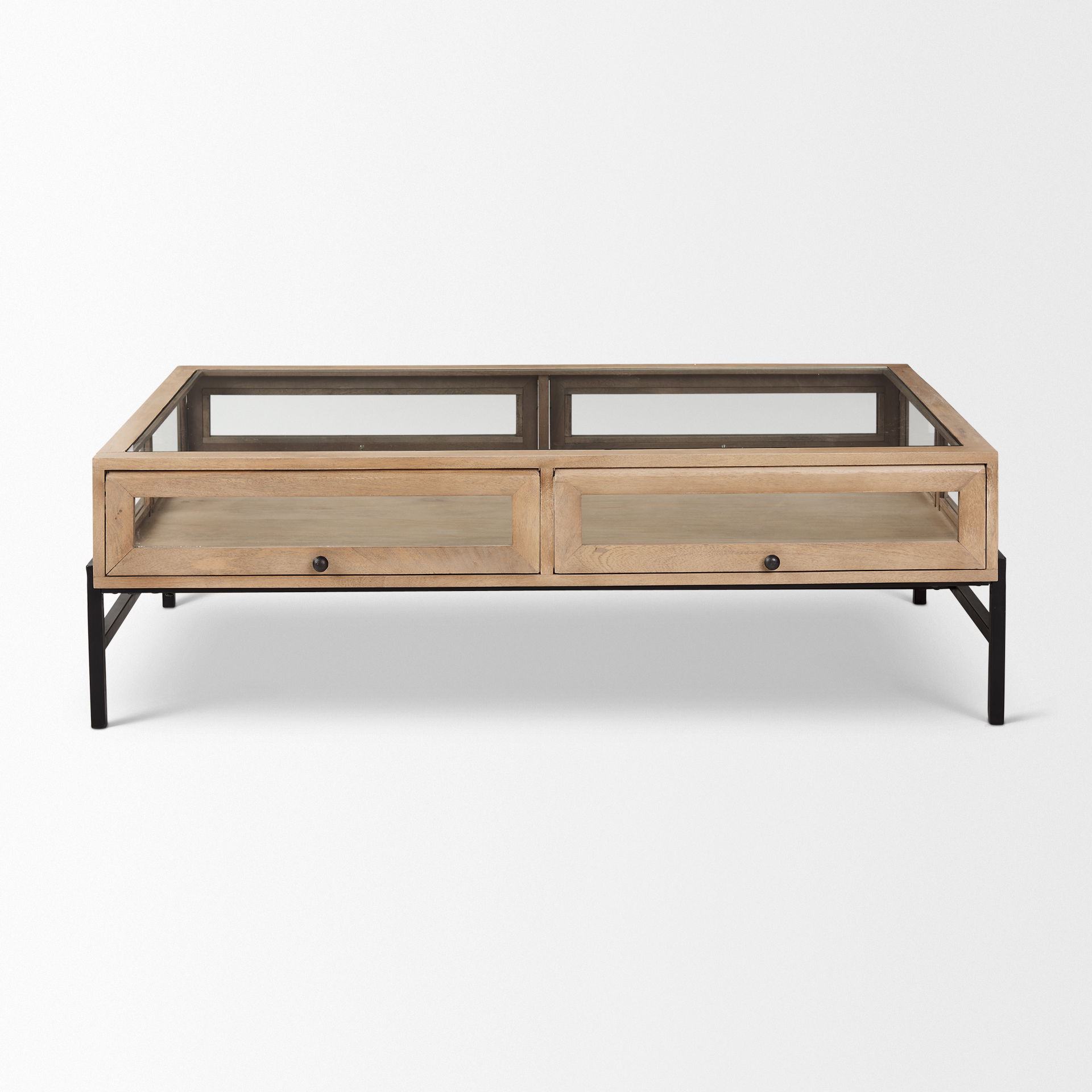 Arelius 42'L Rectangular Light Brown Wood with Black Metal Base Display Coffee Table large image 