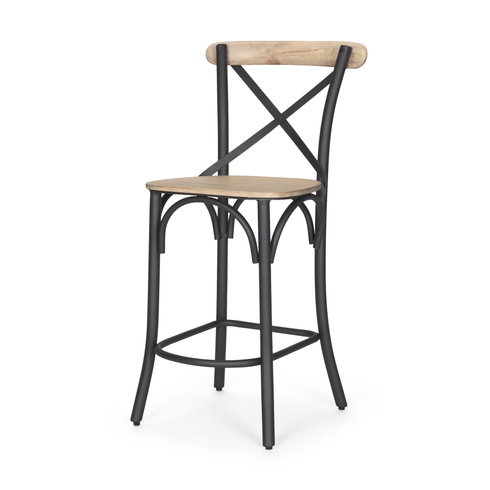 Etienne Low Back 26.25in Seat Counter Stool | Light Brown with Metal