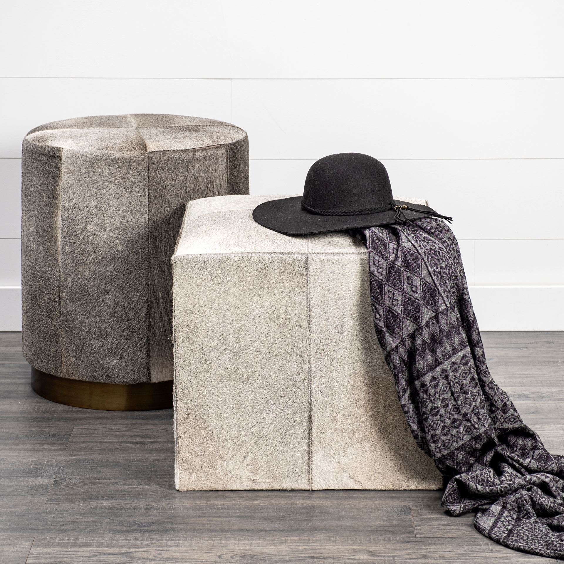 Zahavi I 20' Grey-toned hair-on-hide ottoman large image 