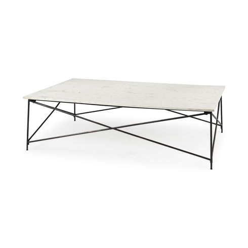 Lorlei I 53.0 X 35.0 X 15.5 White Marble Top with X-Shaped Antique Gold Iron Base Coffee Table