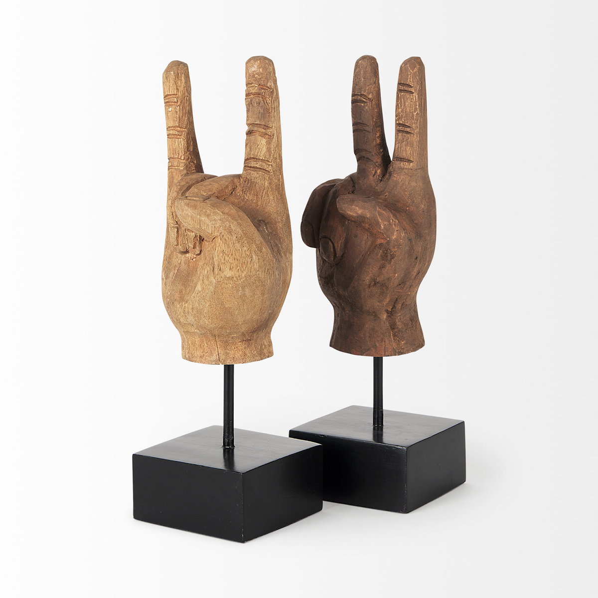 Pacem 4L x 4W Natural Wooden Carved Peace Sign Hand, Decorative Object by Mercana, 4" length x 3.94" width x 12.99" height View 10