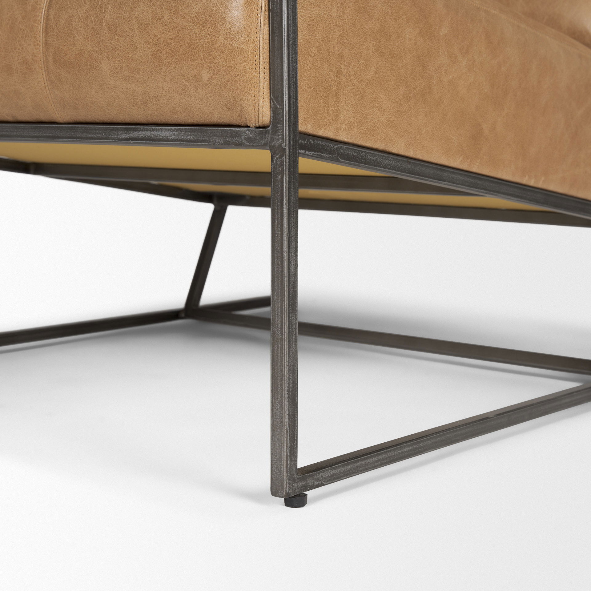 Stratton Gunmetal with Genuine Brown Leather Upholstered Accent Chair, by Mercana, 27.25" length x 36.5" width x 29.5" height View 13