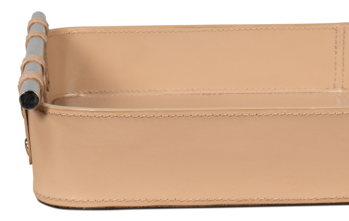 Safari Leather Tray  Mushroom, by Sarreid, 1'3" length x 1'7" width x 2" height View 4