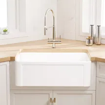 Online Designer Kitchen ERI-FS-124 Soleil 30" L x 20" W Ceramic Farmhouse Apron-Front Kitchen Sink With Sink Grid and Basket Strainer