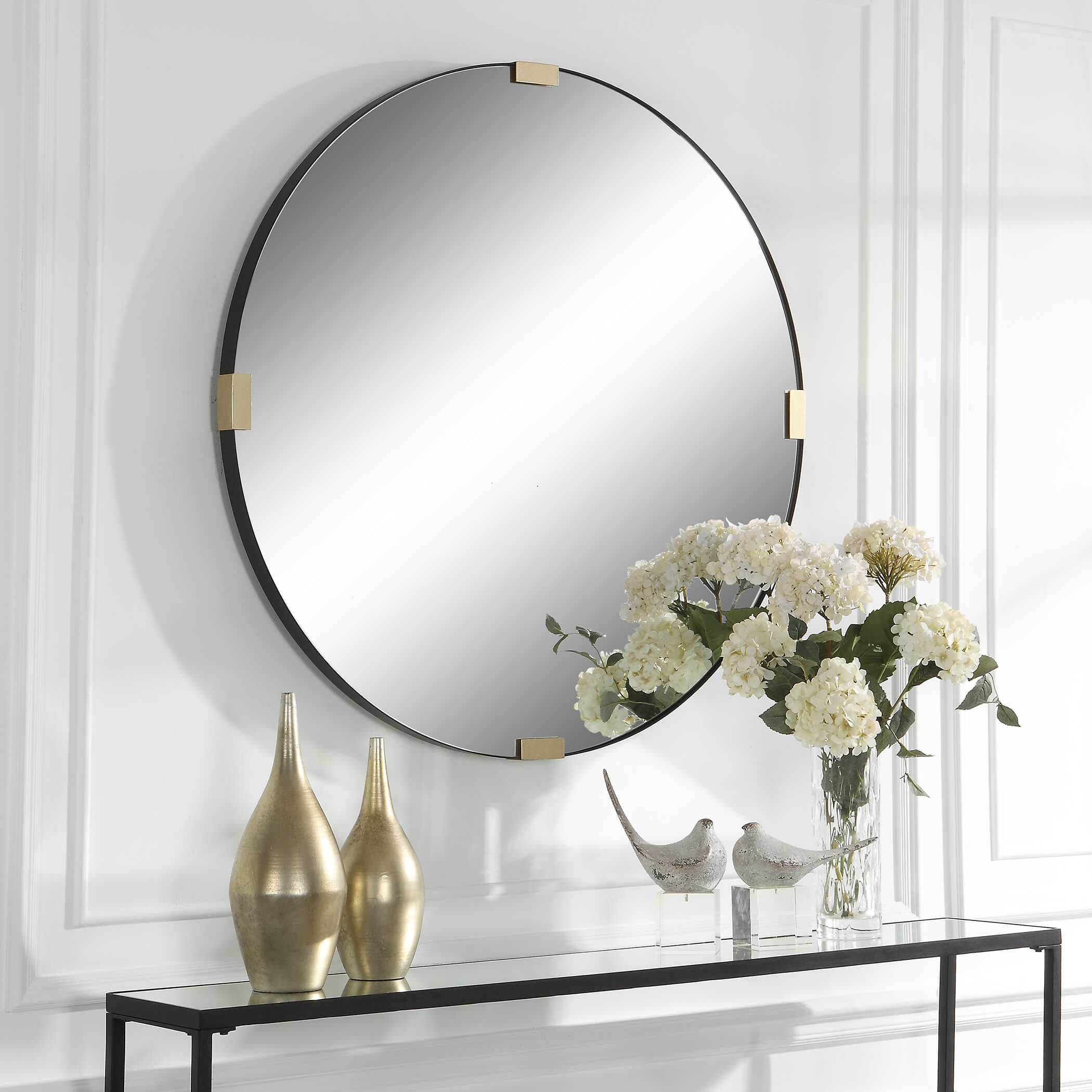Clip Modern Round Mirror, by Uttermost, 42.25" width x 42.25" height x 1.62" depth View 4