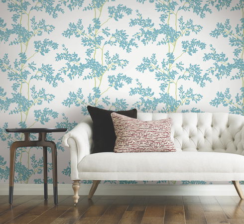 Lunaria Silhouette White & Aqua Wallpaper