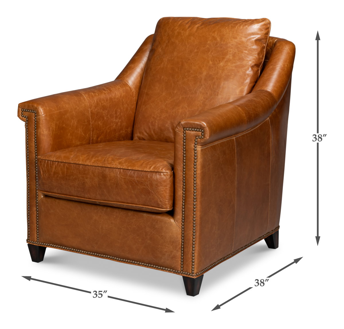 Vandike Arm Chair  Cuba Brown, by Sarreid, 3'2" length x 2'11" width x 3'2" height View 13