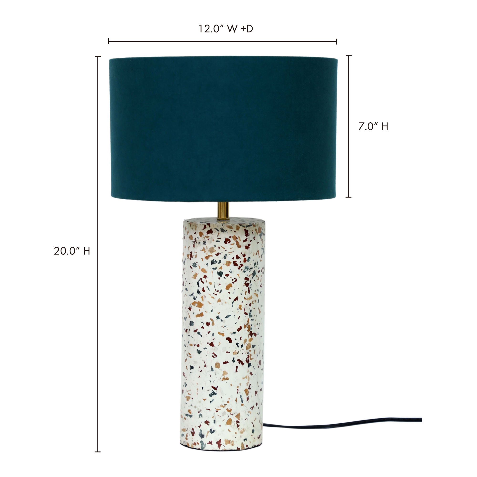 Terrazzo Cylinder Table Lamp, by Moe's Home, 12" width x 20" height x 12" depth View 3