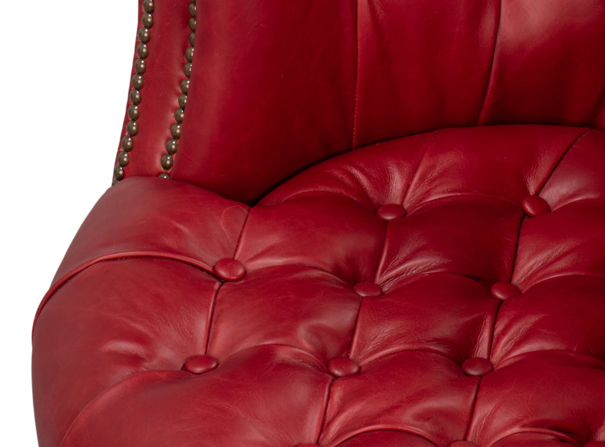 Bastian Armchair  New Rouge Leather, by Sarreid, 2'9" length x 2'9" width x 2'7" height View 6