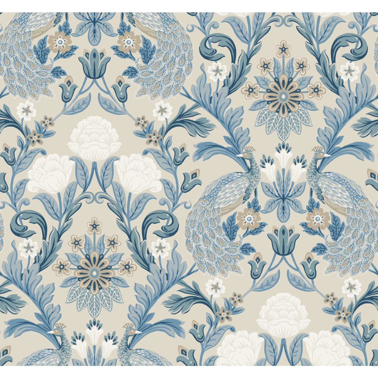 Plume Dynasty Neutral & Blue Wallpaper large image 