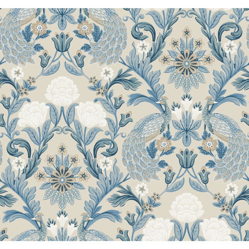 Plume Dynasty Neutral & Blue Wallpaper